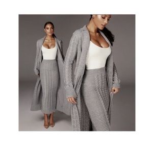 JLUXLABEL GREY EVANA CABLE KNIT CARDIGAN Medium
